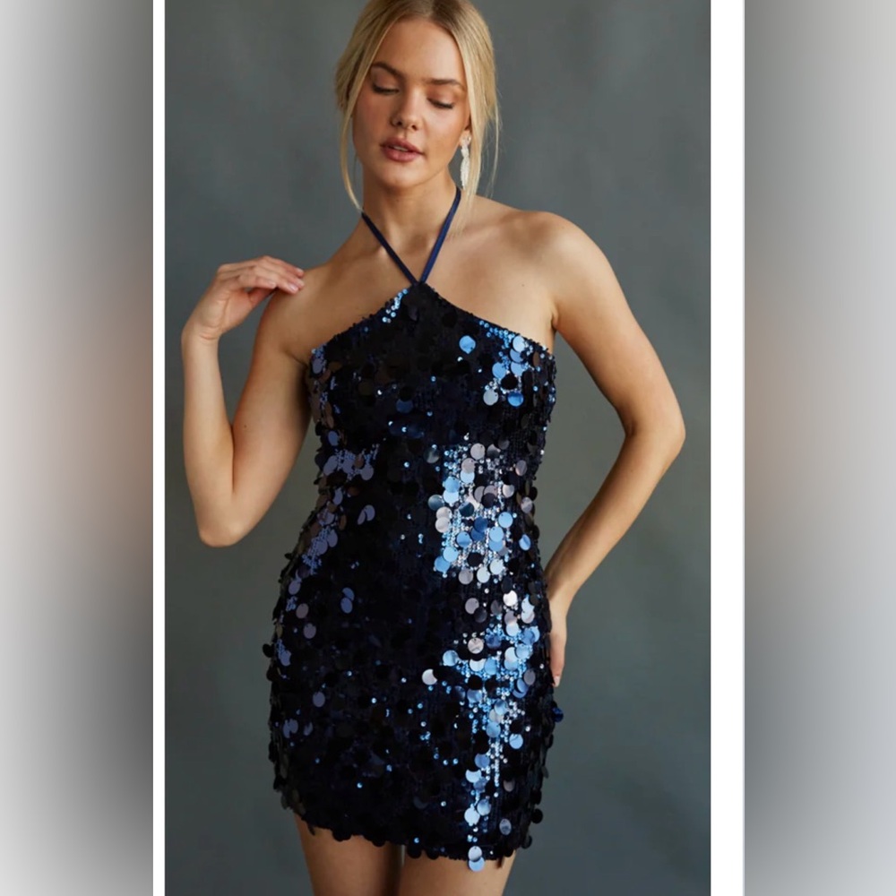 American Threads Strapless Sequin Dress - Black and Blue